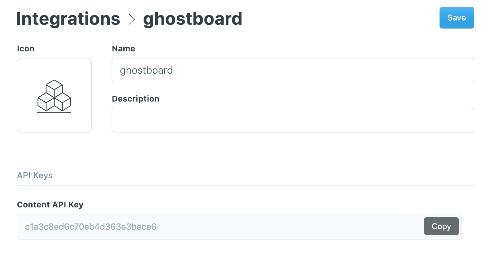 Ghost admin: Integration for Ghostboard example